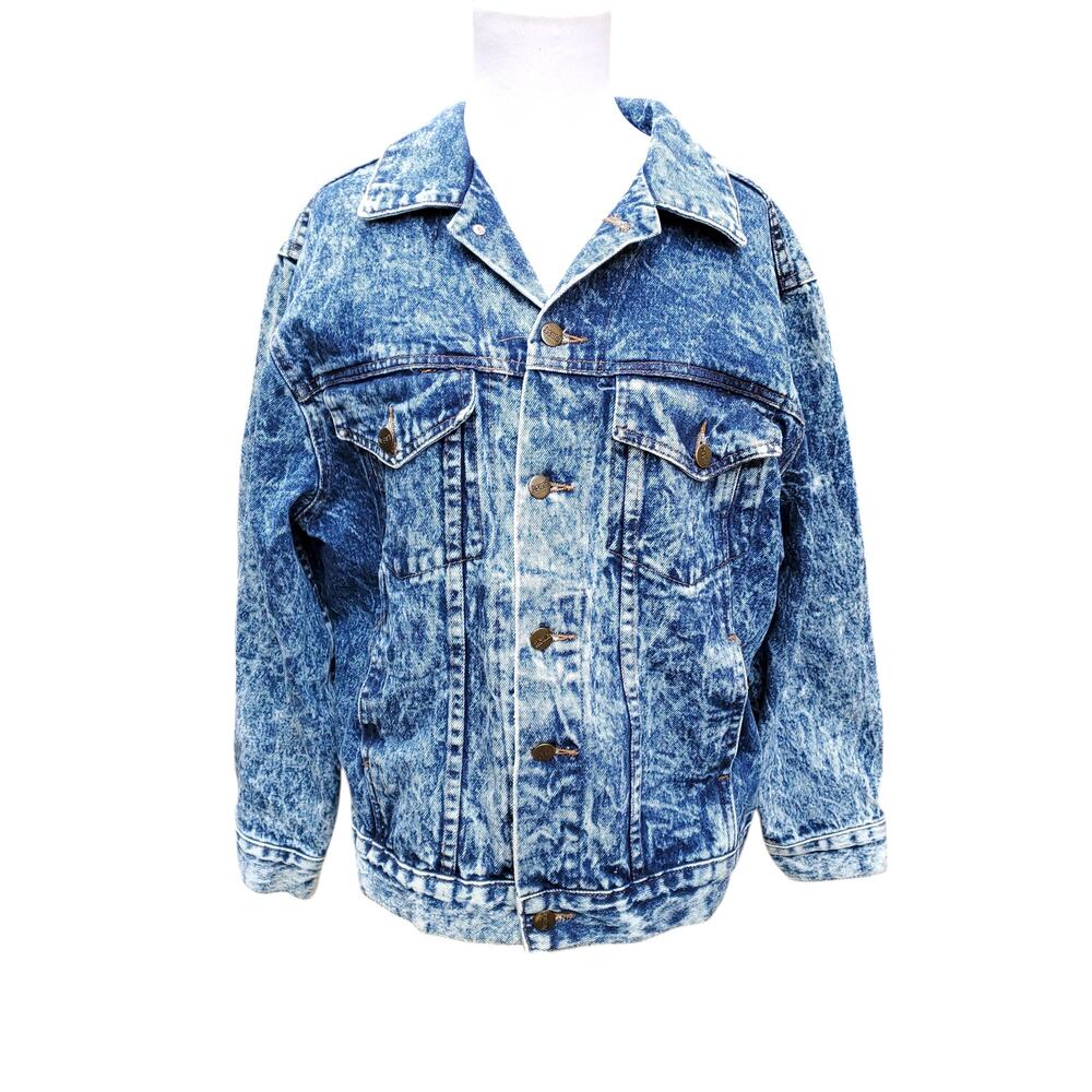 Vintage FIRST Brand Acid Wash Denim Jean Jacket Sz Large 80s 1980s 90s Rad